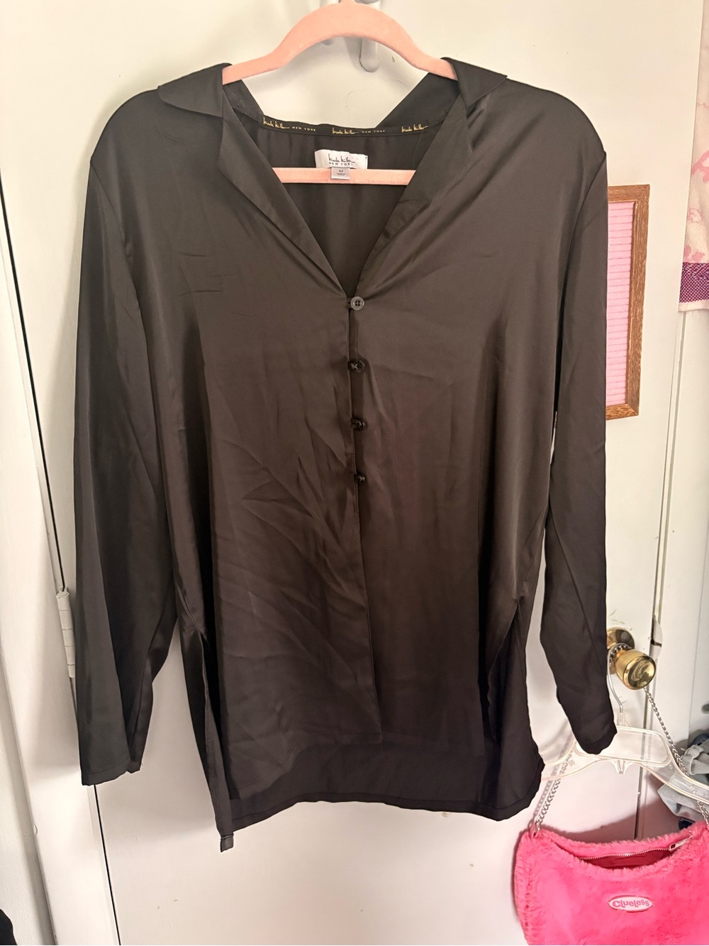 Women's Satin Black Nicole Miller Blouse